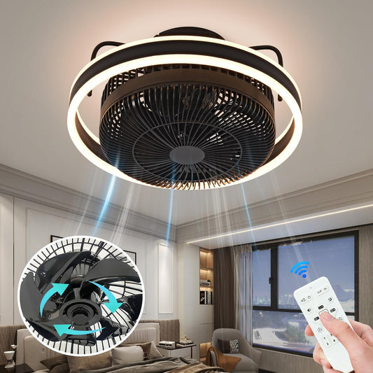 Ceiling Fans with Lights,360° Rotating Oscillating Ceiling Fan,Modern Led Dimmable Mute Ceiling Fans with Remote Control for Bedroom and Etc.(6 Gears,Black)